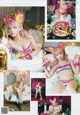 A collage of photos of a woman in a bunny costume.